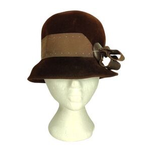 Vintage 60s Deluxe Merrimac Union Made Velvet Imported Fur Cloche Bucket Hat